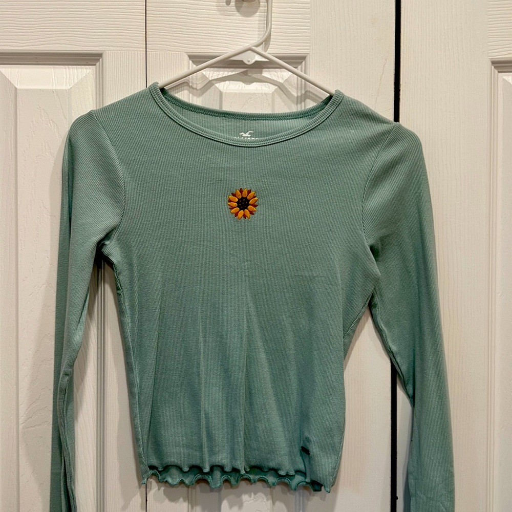 Teal hollister long sleeve baby tee in size small